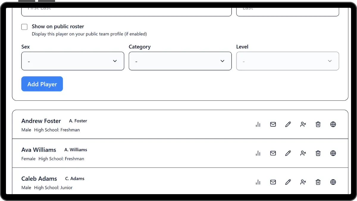Roster management screen